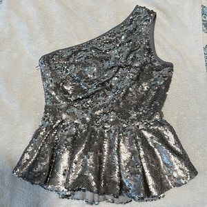 Eliza J Silver Sequin One Shoulder Top Size 6